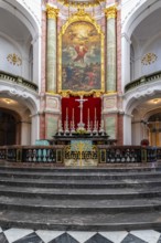 Interior view of St Trinitatis Cathedral, altar, nave, Dresden, Free State of Saxony, Germany,