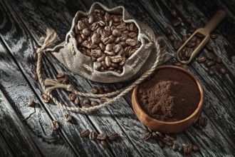 Beans Of Coffee In Bag And Coffee-Ground