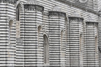 The Cathedral Basilica of Santa Maria Assunta, Orvieto, Terni, Umbria, Italy, Close-up of a striped