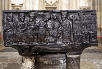 Winchester, Cathedral, Romanesque baptismal font