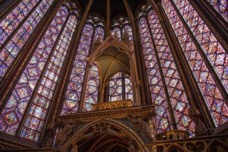 PARIS, FRANCE, MAY 13, 2022, The inside of the famous Sainte Chapelle in Paris with impressing