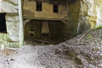 Destroyed fragments of an underground castle in the quarries under the castle of Grand Mello,