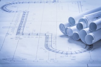 Set of architecture blueprint rolls construction concept