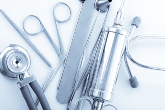 Medical instruments for ENT doctor on white