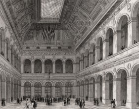 Paris Bourse, Paris, antique steel engraved print, 1831