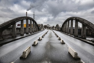 Brussels, Belgium, 03 28 2018: Old Industrial bridge called Leeuwoprit, Rampe du Lion, Albertbridge