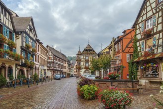Main street with historical houses in Kaysersberg, Alsace, France, Europe