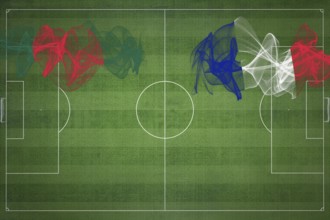 Bangladesh vs France Soccer Match, national colors, national flags, soccer field, football game,