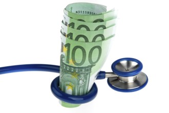 Symbolic image for health costs with euro and stethoscope Austria