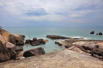 Lamai beach after a storm. Picturesque rocks on the Koh Samui