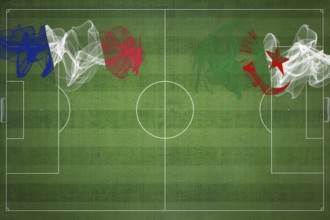 France vs Algeria Soccer Match, national colors, national flags, soccer field, football game,