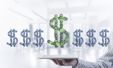 Connections and networking concepts as means of money earning on white office background