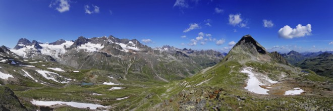 Panoramic view from Piz R6, Silvretta, Vorarlberg, Austria, Europe