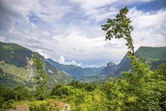 Coastal landscape shot. View from a road leading through a mountainous landscape and breathtaking