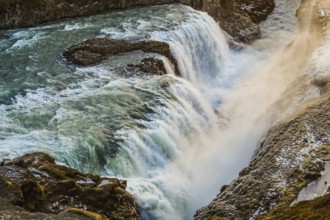 Waterfall and the sunrise of Iceland Gullfoss. Shooting Location: Iceland, Reykjavik