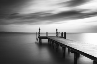 Boat mooring in Lake Garda, Italy, black and white, Europe