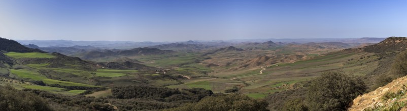 Panorama landscape view of the Tigrigra Plain and Ito Scenic Viewpoint in northern Morocco in the