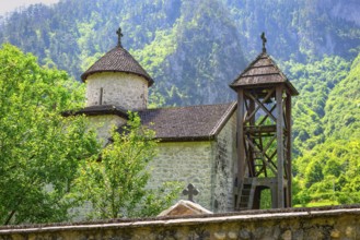 Dobrilovina Monastery in mountains of Montenegro at sunny summer day