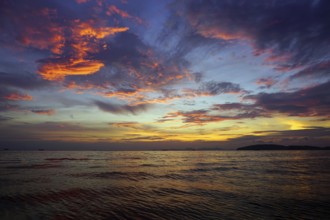 Beautiful fantastic colorful dramatic sea sunset landscape in Thailand