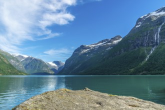 Lake at the Kjenndalsbreen glacier in Norway, part of the Jostedalsbreen. Lake at the