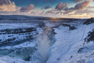 The beautiful Waterfall Gullfoss in Winter, Golden Circle in Iceland, Europe, Iceland, Europe