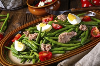 Rustic green bean salad with egg and tuna
