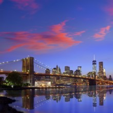 Brooklyn Bridge sunset New York Manhattan skyline NY NYC USA