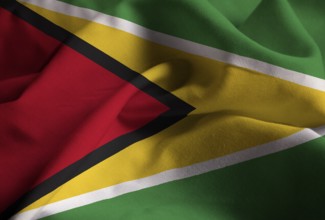 Closeup of Ruffled Guyana Flag, Guyana Flag Blowing in Wind