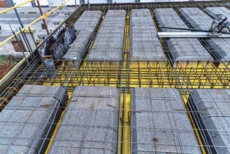 Detail of reinforced concrete slab with lightweight concrete blocks under construction