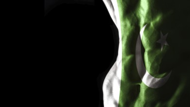 Pakistan flag on abs muscles national sport workout, bodybuilding concept, black background