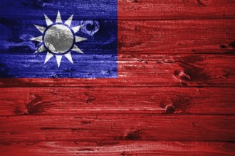 Taiwan flag on wooden planks background wood flag