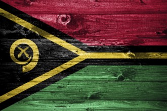 Vanuatu flag on wooden planks background wood flag