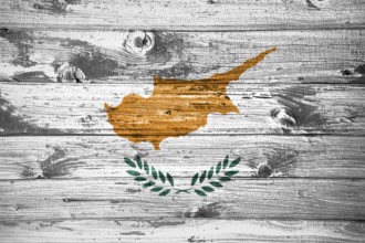 Cyprus flag on wooden planks background wood flag