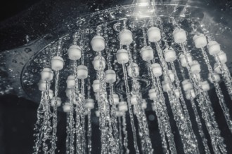 Shower head with flow of water closeup