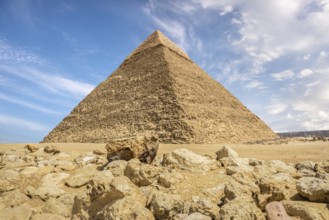 View on great Pyramid of Khafre in desert of Giza, Cairo
