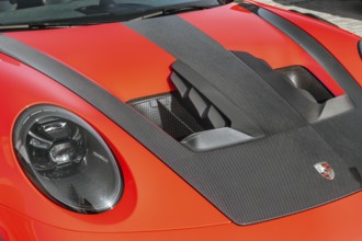 Bonnet, Red Porsche GT3 RS, Porsche Centre Allgäu on the Volkswagen-Seitz site, Kempten, Allgäu,