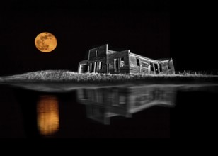 Ghost Town Night Stars Full Moon Saskatchewan Galillee