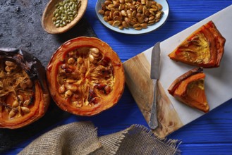 Roasted pumpkin recipe in vintage oven board
