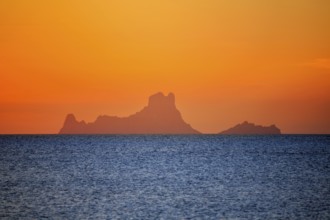 Ibiza sunset Es Vedra view from Formentera la Savina red orange sky