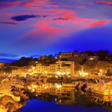 Port de Soller sunset in Majorca at Balearic island of Mallorca Spain