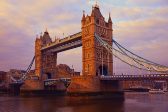 London Tower Bridge over Thames river sunset in England