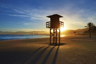 Cullera Playa los Olivos beach sunset in Mediterranean Valencia at Spain