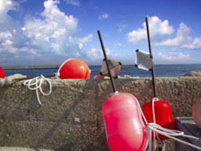 Longliner fisherboat buoy tackle in formentera blue sky
