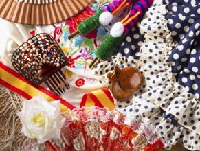 Espana typical from Spain with castanets rose fan comb bullfighter and flamenco dress