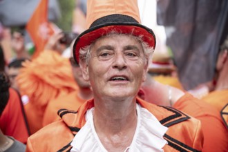 06.07.2024, Berlin, Germany, Europe, portrait of a fan of the Dutch national football team at a fan