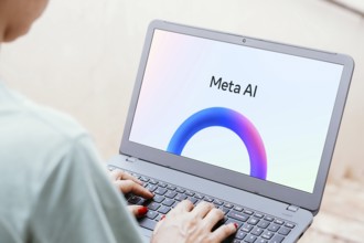 May 13, 2024, Brazil. In this photo illustration, the Meta AI logo is seen displayed on a laptop