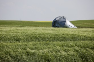 Metal Grain Bin Damaged tornado bent Canada