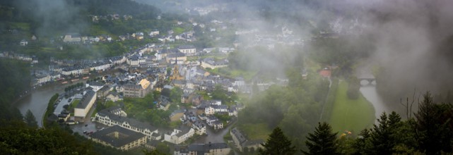 Bouillon, Belgium, 04th of August 2023: High angle viewpoint on the city of Bouillon in the