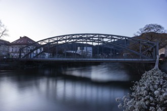 Bridge over the river Mur, Waasenbrücke, long exposure, Leoben, Styria, Austria, Europe
