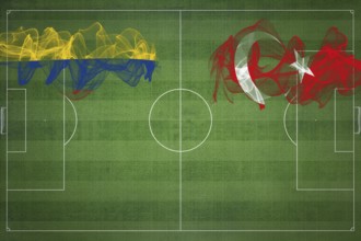 Colombia vs Turkey Soccer Match, national colors, national flags, soccer field, football game,